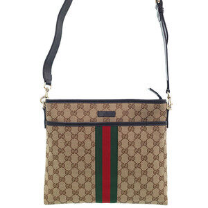 Gucci GG Monogram Brown Web Flat Messenger Bag red green web